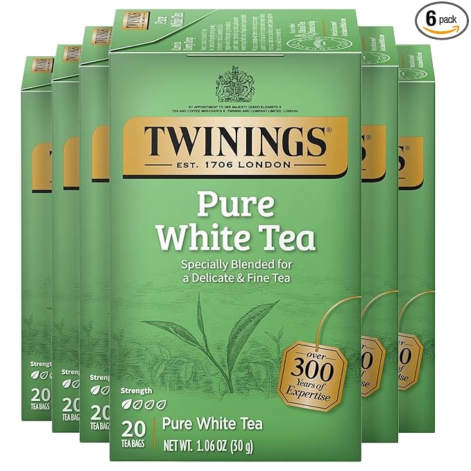 Twinings Pure White Tea Individually Wrapped Bags, 20 Count (Pack of 6), Light & Fresh, Caffeinated, Enjoy Hot or Iced, 120 Teabags - Bloomnest