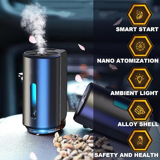 Smart Car Air Freshener, Car Air Freshener Diffuser, Rechargeable Car Aroma Diffuser, 3 Levels of Adjustable Intelligent Car Diffuser Men's Fragrance with 3 Bottles of Cologne - Bloomnest