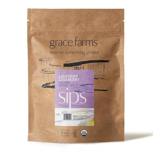 Grace Farms LAVENDER GOJI BERRY Herbal Teas (50 Sachet Pouch) | Naturally Sweet, Stress Relieving and Caffeine Free | Organic and Kosher Certified | Gives Back 100% of Profits - Bloomnest