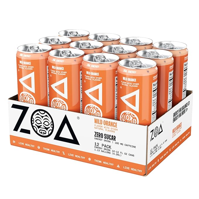 ZOA Zero Sugar Energy Drinks, Wild Orange - Sugar Free with Electrolytes, Healthy Vitamin C, Amino Acids, Essential B-Vitamins, and Caffeine from Green Tea - 12 Fl Oz (12-Pack) - Bloomnest