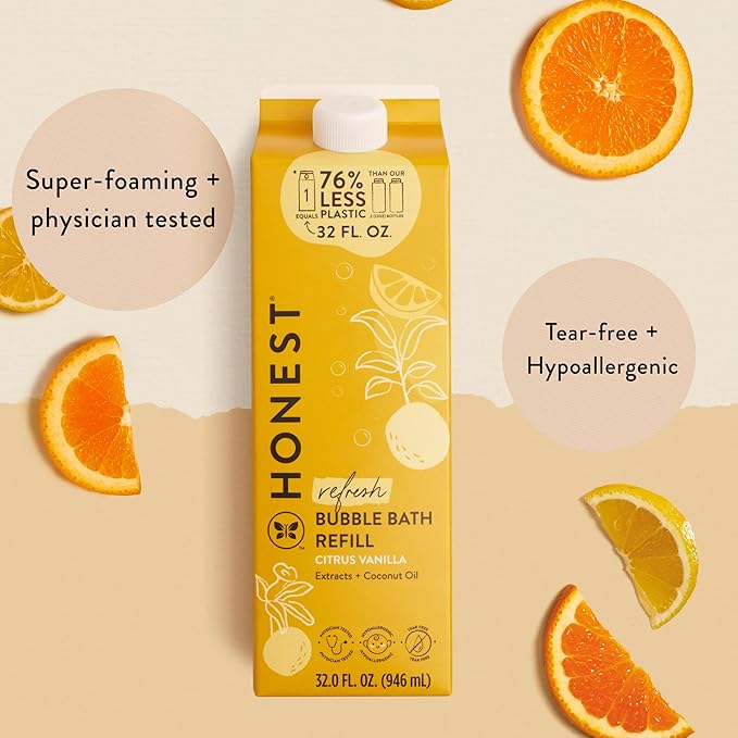 The Honest Company Foaming Bubble Bath Refill Carton Gentle for Baby Naturally Derived Tear-Free Hypoallergenic Citrus Vanilla Refresh 32 fl oz - Bloomnest
