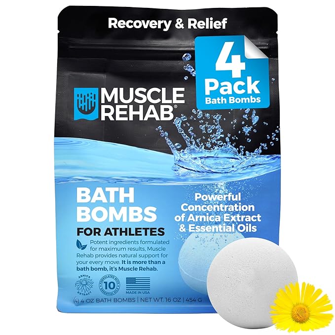 Epsom Salt Bath Bombs with Arnica (4 Pack) | Magnesium Recovery Soak for Sore Muscles, Post-Workout Relief & Relaxation | Eucalyptus, Turmeric & Clary Sage Essential Oils - Bloomnest