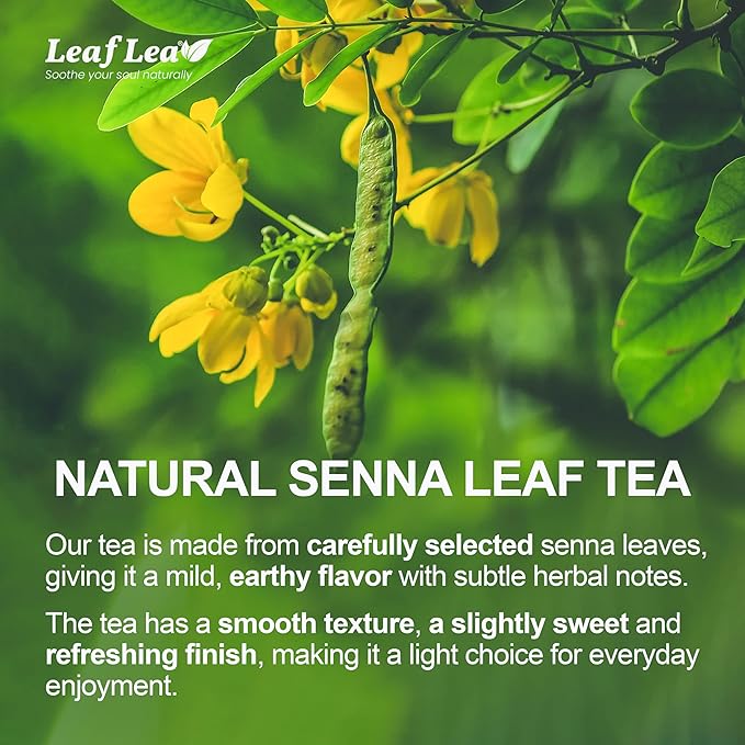 LeafLea 120 Senna Tea Bags – Pure Senna Herbal Laxative Tea, Naturally Supports Constipation Relief & Digestive Cleanse, Caffeine-Free, No Sugar, No Gluten, Non-GMO, Vegan, Individually Wrapped - Bloomnest