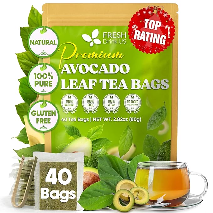 FreshDrinkUS, Avocado Leaf Tea Bags | 40 Count | Premium Dried Avocado Leaves Herbal Tea – Caffeine Free Botanical Tea – Fresh, Smooth & Earthy Flavor. Sugar Free. Vegan - Bloomnest