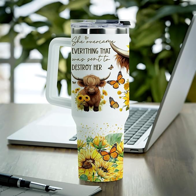 Highland Cow Gifts for Women - Highland Cow Tumbler Cup - Birthday Gifts for Female Farmers & Cowgirls - 40 Oz Tumbler with Handle & Straw - Bloomnest