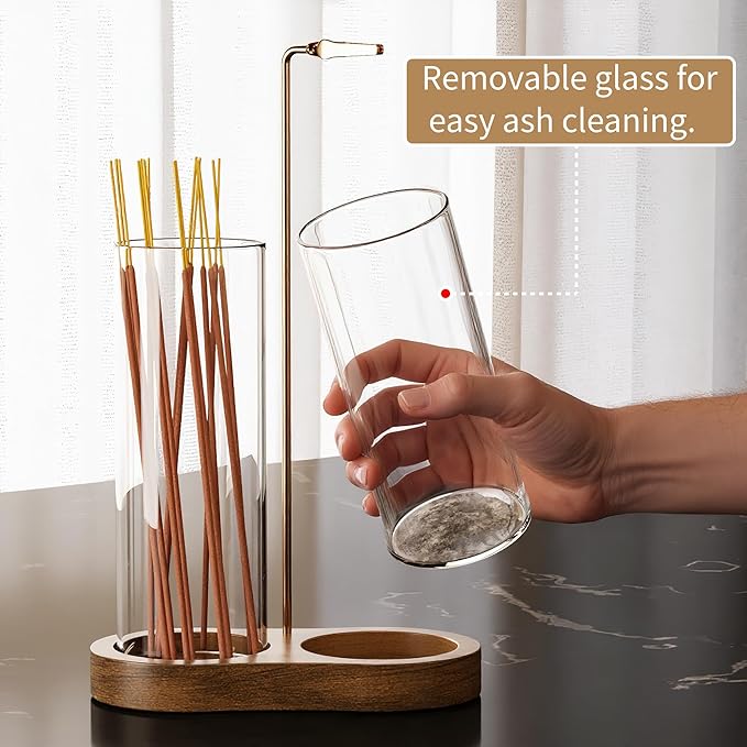 2 in 1 Incense Holder for Sticks with Glass Ash Catcher, Anti-Ash Flying Upside Down Insence Stick Burner, Modern Vertical Inscents-Sticks Holder for Yoga Spa Meditation Home Decor - Bloomnest