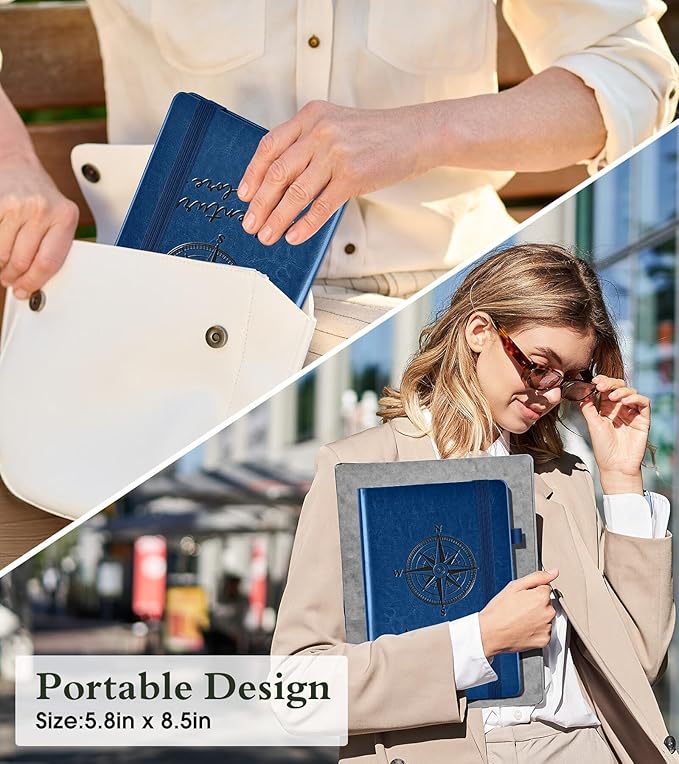 Lined Journal Notebook for Women Men, 160 Pages, A5 Hardcover Vintage Leather Journaling Notebooks for Work, School, Note Taking, Travel, Bible Study, Daily Diary for Writing 5.8"x8.5" (Navy) - Bloomnest