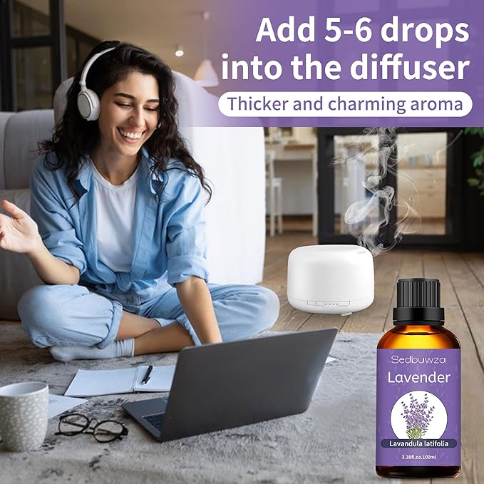 Sedbuwza Lavender Oil Essential Oil, 100% Pure and Natural Premium Lavender Fragrance Oil with Premium Glass Dropper for Diffuser, Aromatherapy Making - 3.38 Fl Oz/100ML Sedbuwza