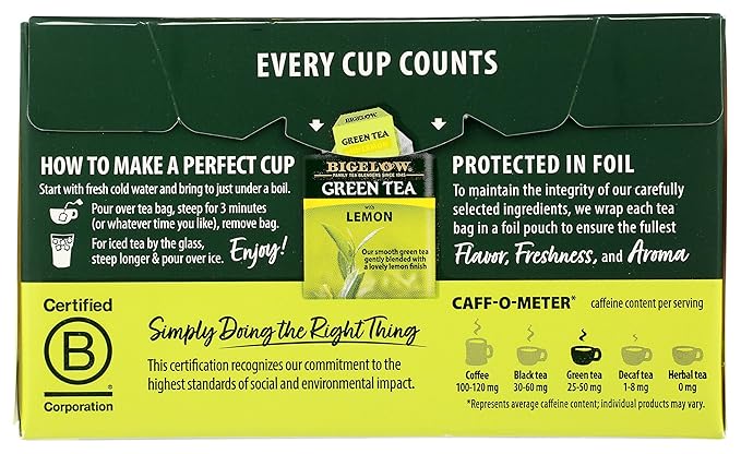 BigelowTea Green Tea With Lemon (Caffeinated), 20 Count - Bloomnest