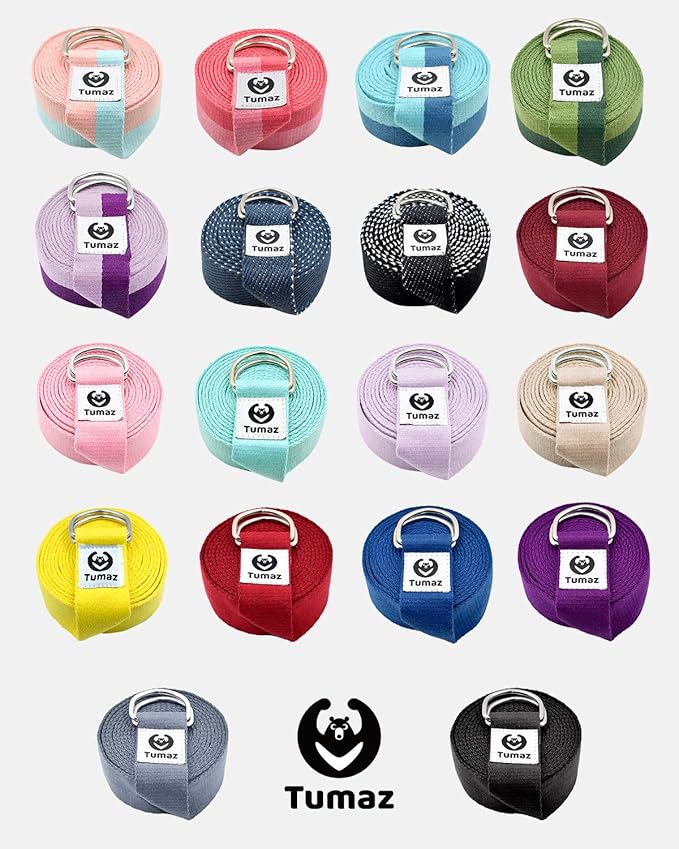 Tumaz Yoga Strap/Stretch Bands [15+ Colors, 6/8/10 Feet Options] with Extra Safe Adjustable D-Ring Buckle, Durable and Comfy Delicate Texture - Best for Daily Stretching, Physical Therapy, Fitness - Bloomnest