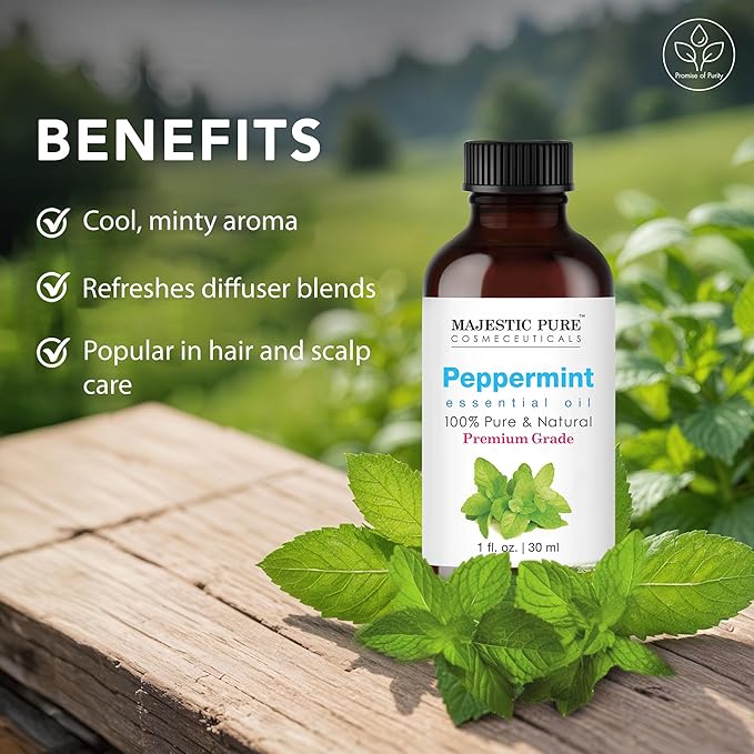 Majestic Pure Peppermint Essential Oil with Glass Dropper - 1 Fl Oz - 100% Pure and Natural Peppermint Oil - Premium Grade Essential Oils for Diffuser, Aromatherapy, Soap and Candle Making - Bloomnest