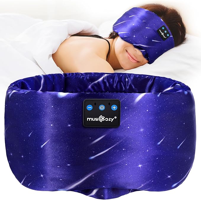 MUSICOZY Mulberry Silk Bluetooth Sleep Mask with HD Stereo Sound, Wireless Sleep Headband Headphones for Side Sleepers, Adjustable Size, Total Light Blocking, Perfect for Travel Relaxation Sleep - Bloomnest