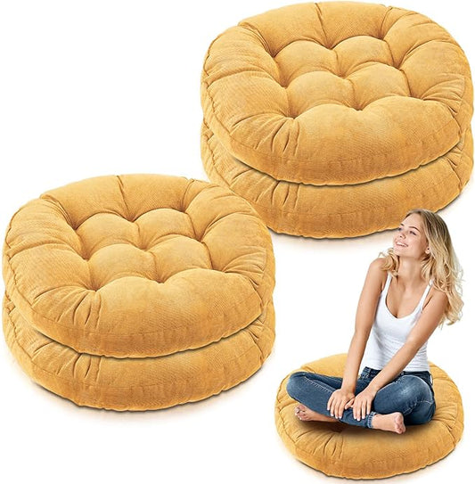 Jerify Floor Pillow Cushions 22 x 22 Inch Round Square Large Meditation Floor Pillow for Classroom Adult Meditation Picnic Party Cushion for Seating Gift Christmas(Round,Yellow,4 Pcs) - Bloomnest