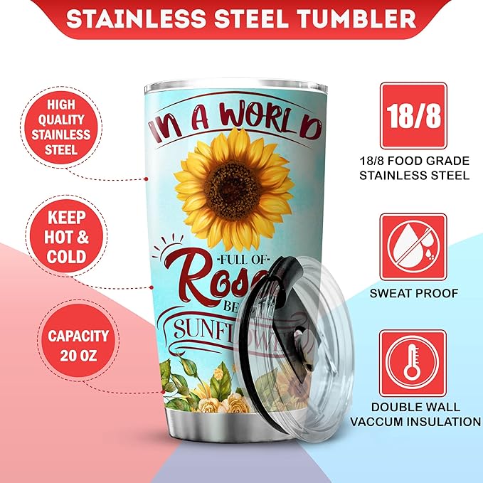 Penguin Stainless Steel Tumbler 20 Oz In A World Full Of Roses Be A Sunflower Insulated Coffee Cup With Lid Cute Animal Mug Sunflowers Penguins Gifts Idea For Christmas Xmas - Bloomnest