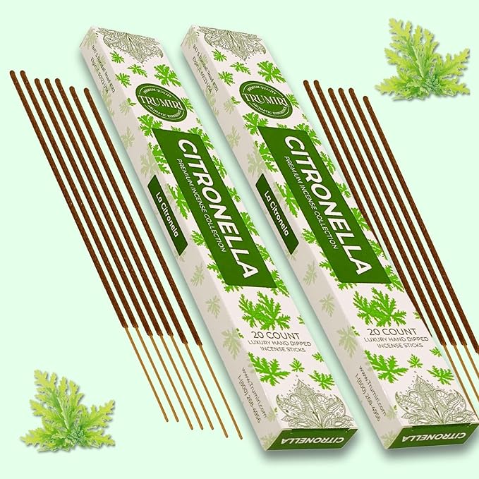 Citronella Incense Sticks for Outdoor Camping - Total 40 Insence-Sticks - Dual Pack of 20 Insense - Inciensos - Inscents - Natural Non Toxic Ingredients - Incents - Incence - Inscense TRUMIRI