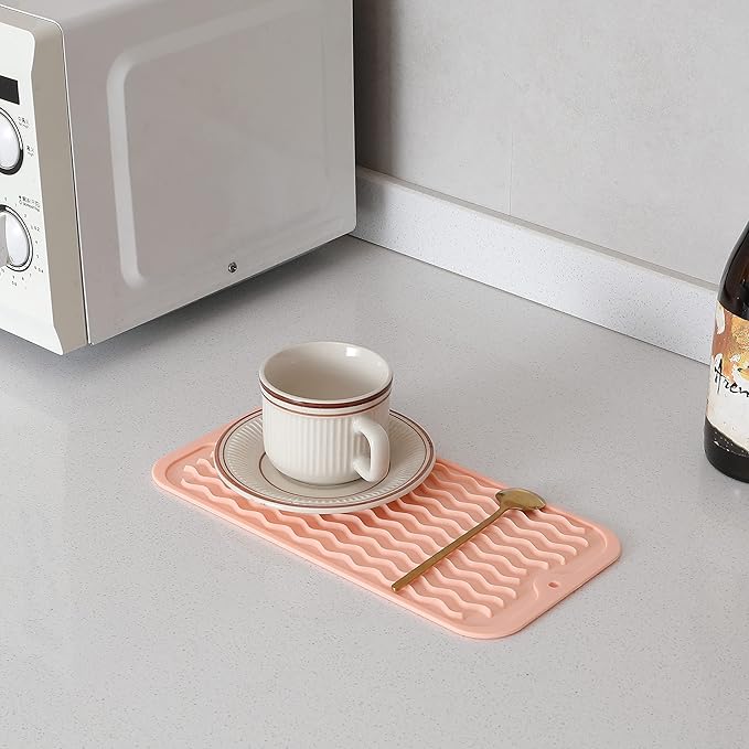 Silicone Dish Drying Mat for Multiple Usage,Easy clean,Eco-friendly,Heat-resistant Silicone Mat for Kitchen Counter or Sink,Refrigerator or Drawer Liner Pink S 12 inches x 6 inches - Bloomnest
