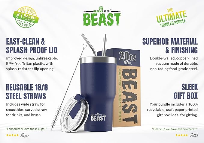 Beast 20 oz Tumbler Stainless Steel Vacuum Insulated Coffee Ice Cup Double Wall Travel Flask (Royal Blue) - Bloomnest