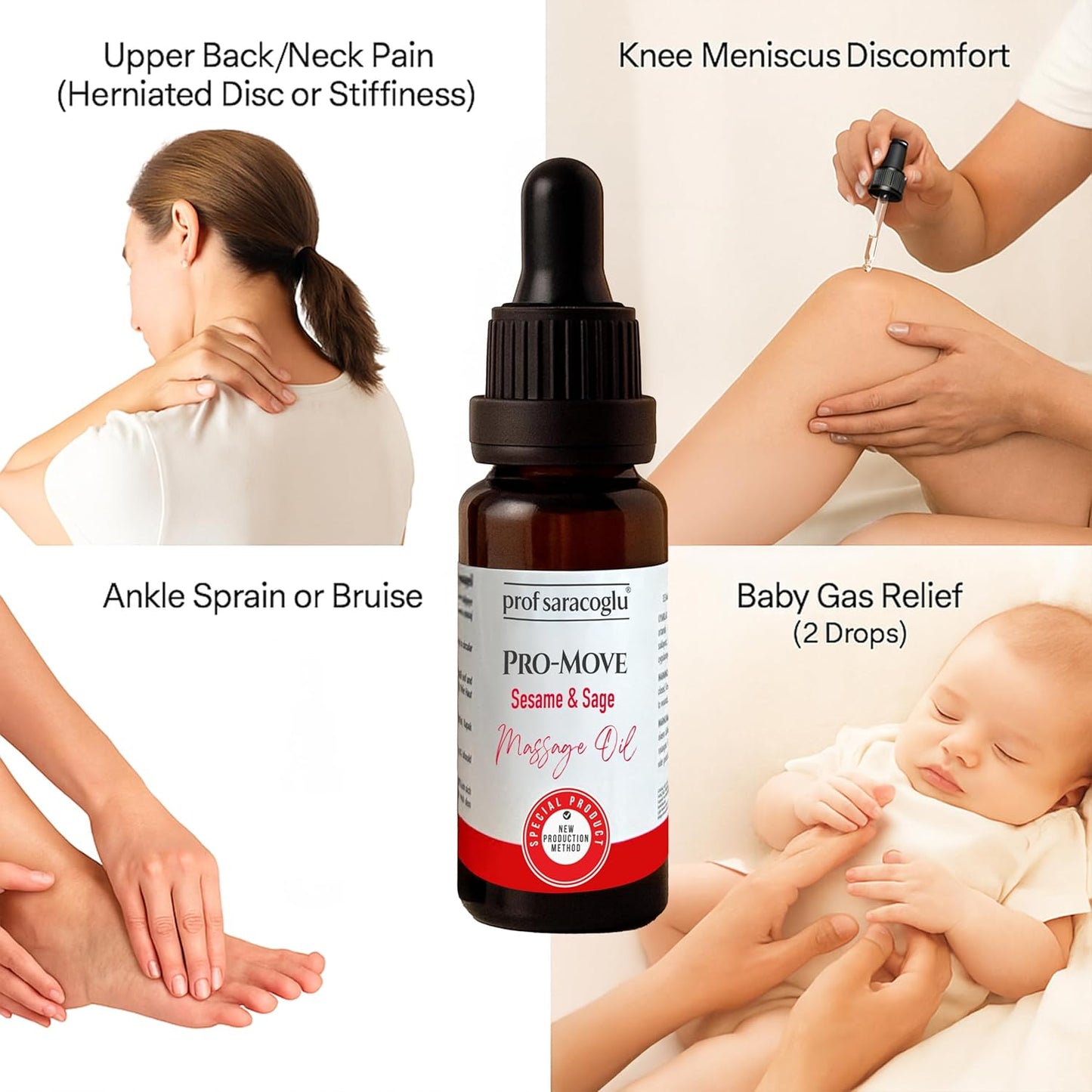 Prof Saracoglu Pro-Move Aromatic Massage Oil with Sesame & Sage – Fast-Absorbing Herbal Oil for Neck, Shoulder, and Muscle Tension Relief, Body Massage & Aromatherapy, 1.01 fl oz