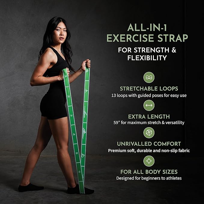 Stretching Strap: HEAVY Resistance Band, Stretch Strap with Loops for Yoga, Pilates, Dance, Physical Therapy, Gymnastics, Yoga Strap for Stretching, Workout, Flexibility - Bloomnest