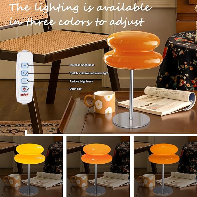 Mid Century Modern Lamp for Nightstand Table Lamp for Bedroom, Dimmable Retro Egg Tart Bedside Small Lamps,Unique Home Mushroom Decor Aesthetic Cute Table Lamps nightstand lamp - Bloomnest