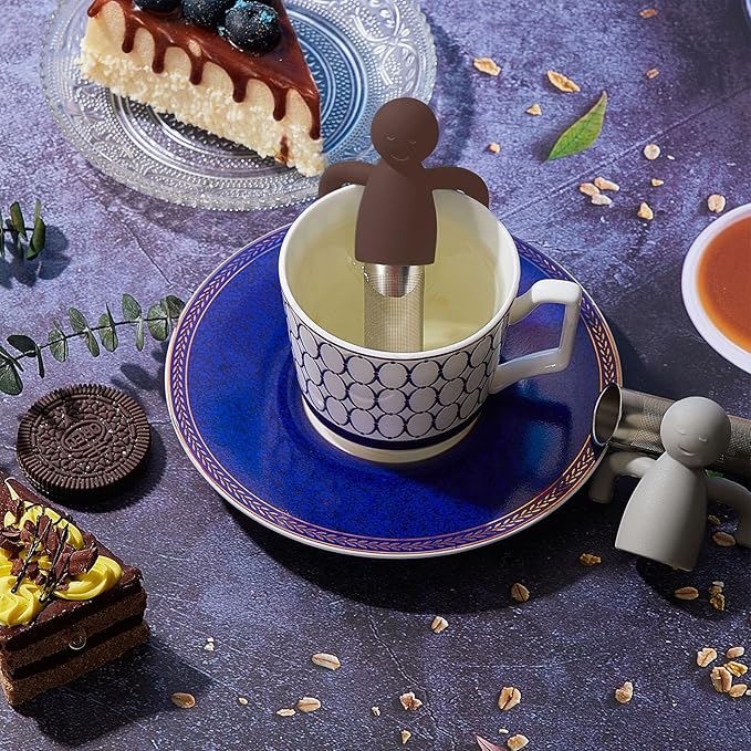 Hicarer 4 Pieces Tea Infuser for Loose Tea Cute Fine Mesh Tea Strainer Stainless Steel Tea Filter Ball Tea Diffuser Steeper for Teacups Teapots (Gray,Blue,Dark Brown,Purple)