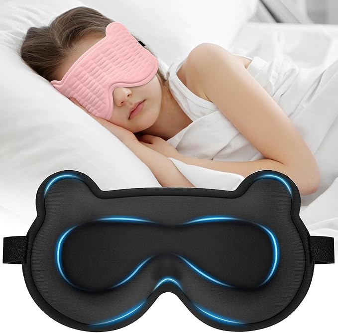 3D Kids Sleep Mask – Cute Bear Eye Mask for Sleeping, Comfortable Memory Foam Sleep Mask for Kids, Adjustable Strap and Lightweight Sleeping Mask for Boys Girls Teens Ages 5-15 (Pink) - Bloomnest