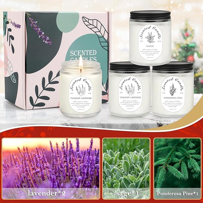 LOSNYA 4 Pack Candles for Home Scented, Lavender Candles, 28 oz 200 Hour Long Lasting Aromatherapy Candle Set, Candle Gift Set for Women, Perfect for Birthday Gifts - Bloomnest