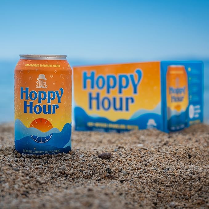 Hoppy Hour Sparkling Hop Water, Non-Alcoholic and Adaptogens Drink, Zero Sugar and Calories, Refreshing Original Citrus Flavor, 12 oz Cans (12-Pack) - Bloomnest