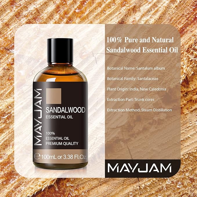 Sandalwood Essential Oil, 3.38FL.OZ Pure Essential Oils by MAYJAM, Large Volume Sandalwood Oil, Perfect for Aromatherapy Diffuser, Great for DIY Candle and Soap Making - Bloomnest