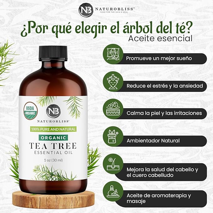 NaturoBliss Organic Tea Tree Essential Oil, 100% Pure Therapeutic Grade, Premium Quality Tea Tree Oil, 1 fl. Oz / 30 ml - Perfect for Aromatherapy and Relaxation (Tea Tree, 30ml) - Bloomnest