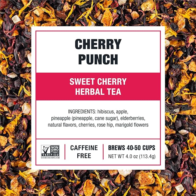 Tiesta Tea - Cherry Punch, Loose Leaf, Sweet Cherry Herbal Drink, Premium Blend, Non-Caffeinated Fruit Tea, Makes Hot or Iced & Up to 50 Cups, 4oz Refillable Tin - Bloomnest