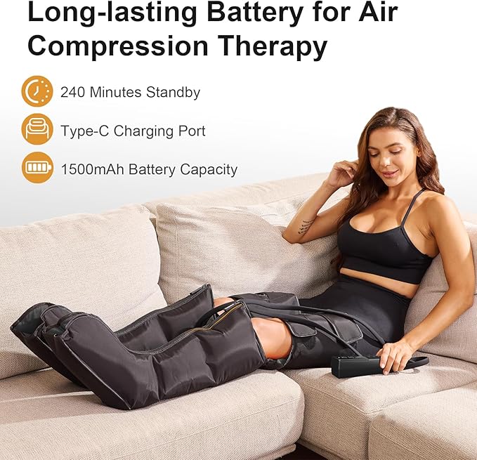 QUINEAR Advanced Cordless Full Leg Air Compression Massage, Leg and Foot Massager with Wireless Remote, Foot Calf & Thigh Massager for Swollen Legs, Rechargeable & Portable for All-Day Relief - Bloomnest