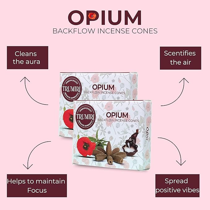 Opium Backflow Incense Cones - Total 20 Incense Cones Waterfall - Dual Pack of 10 Incense Backflow Cones - Waterfall Incense Cones - Incense Waterfall Cones TRUMIRI