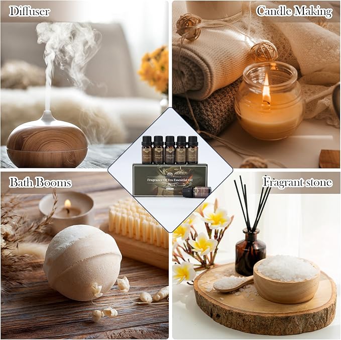 6 Pack 10ML Christmas Tea Essential Oil Diffuser for Home Care and Candle Making Atmosphere Fragrance of Essential Oil Gifts Set for Christmas Birthday Holiday Present - Bloomnest