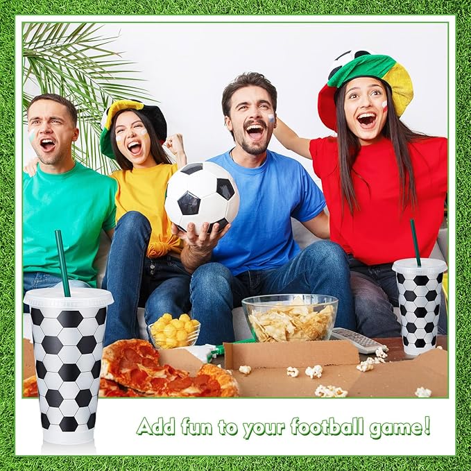 12 Pcs Sports Themed Party Decorations Cups 24 oz Plastic Tumbler with Lid and Straw Reusable Cups Gifts Sports Birthday Decorations for Coach Boyfriend Party Favors - Bloomnest