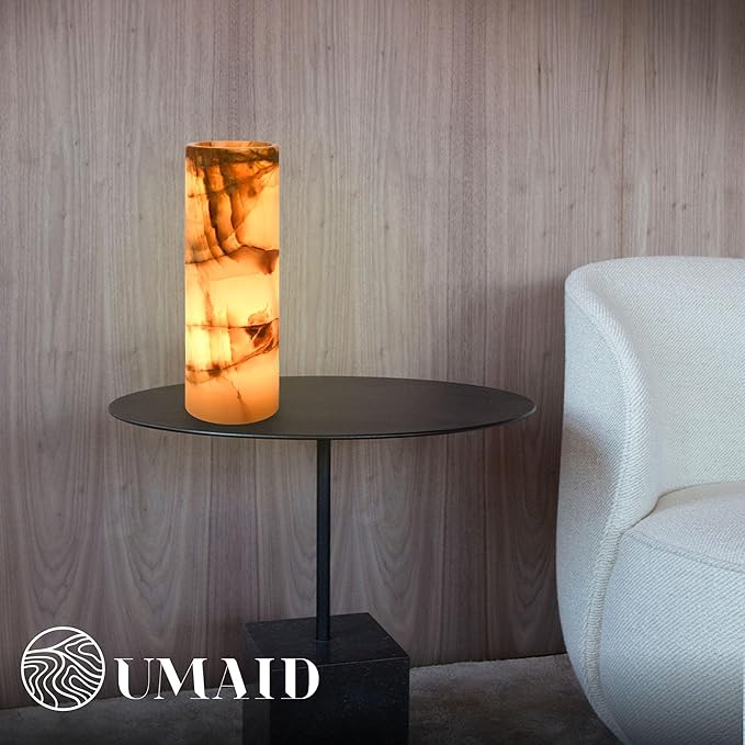 UMAID Handcrafted Onyx Marble Table Lamp, Each Lamp One-of-a-Kind with Natural Patterns, Warm Amber Glow, Dimmable Cord & Bulb, Modern Home Decor for Bedroom, Desk, Office, Living Room, or Bedside