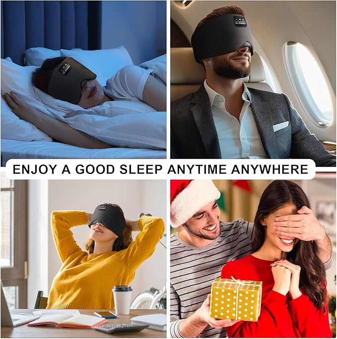LC-dolida Sleep Mask with Bluetooth Headphones, Ice Silk Sleep Headphones with Bluetooth 5.4, Total Blackout Eye Mask for Sleeping, Sleep Soft Mask for Women Men, All Night Sleep, Travel(Black) - Bloomnest