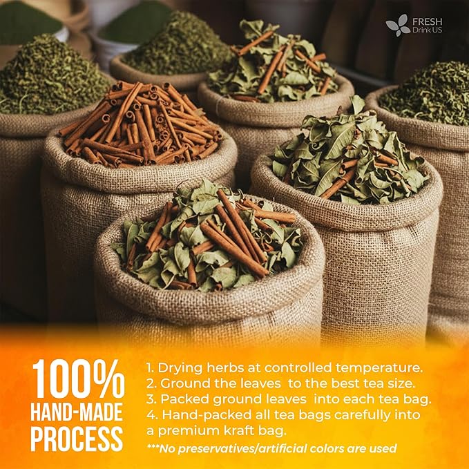 FreshDrinkUS, Premium Guava Vitality Tea | 75 Tea Bags | Guava Leaves, Cinnamon Stick & Ginger Herbal Tea – Caffeine Free Botanical Infusion – Warm & Aromatic Daily Tea – 100% Natural Ingredients - Bloomnest