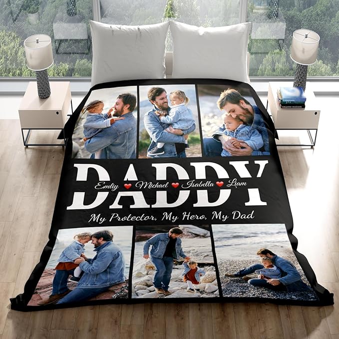Fathers Day Personalized Gifts for Dad from Daughter Son Gifts for Dad Custom Blankets with Photo, Personalized Photo Blankets Customized Blanket with Picture - Bloomnest