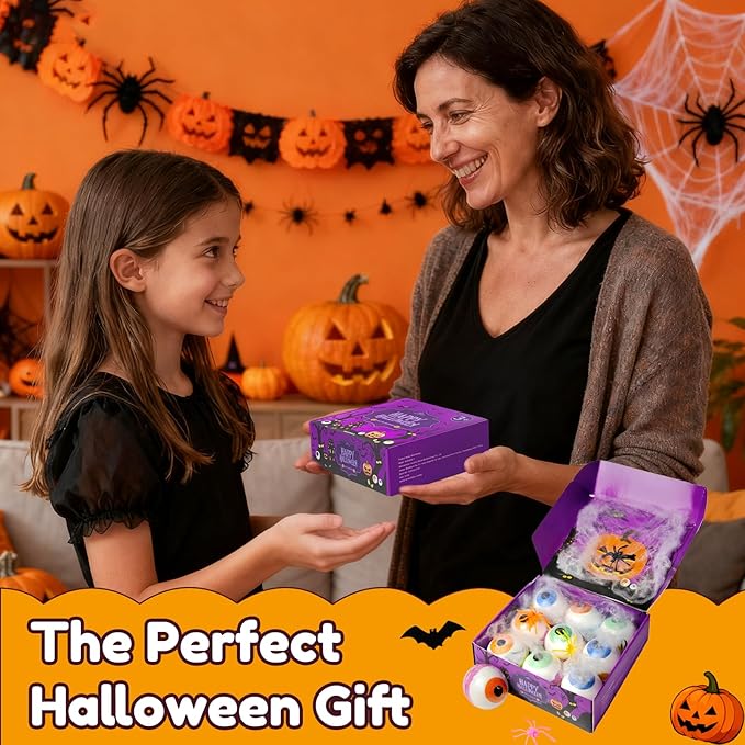 Halloween Bath Bombs for Kids Gifts: 9 Pcs Eyeball Bath Bomb with Toys Inside Surprise Spider Light up Bath Toy Spooky Basket Stuffers for Kid Boys Girls Ages 3+ Bubble Fall Shower Steamers Bathroom - Bloomnest