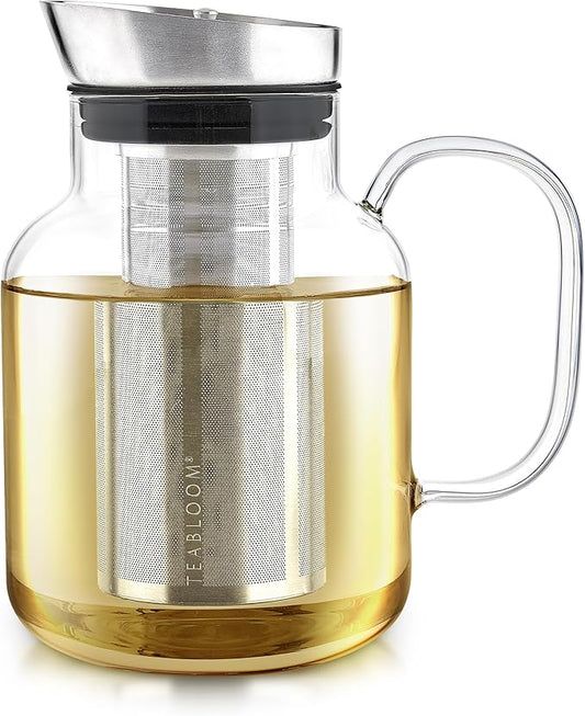Teabloom 100% Plastic-Free Large Multi-Brew Borosilicate Glass Teapot + Kettle + Pitcher – Steep and Serve Hot Tea, Iced Tea, Cold Brew Tea and Fruit Infused Water – Legacy Tea Maker