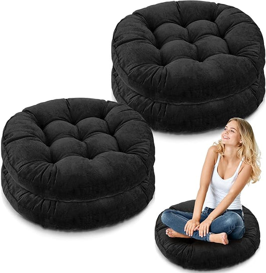 Jerify Floor Pillow Cushions 22 x 22 Inch Round Square Large Meditation Floor Pillow for Classroom Adult Meditation Picnic Party Cushion for Seating Gift Christmas(Round,Black,4 Pcs) - Bloomnest