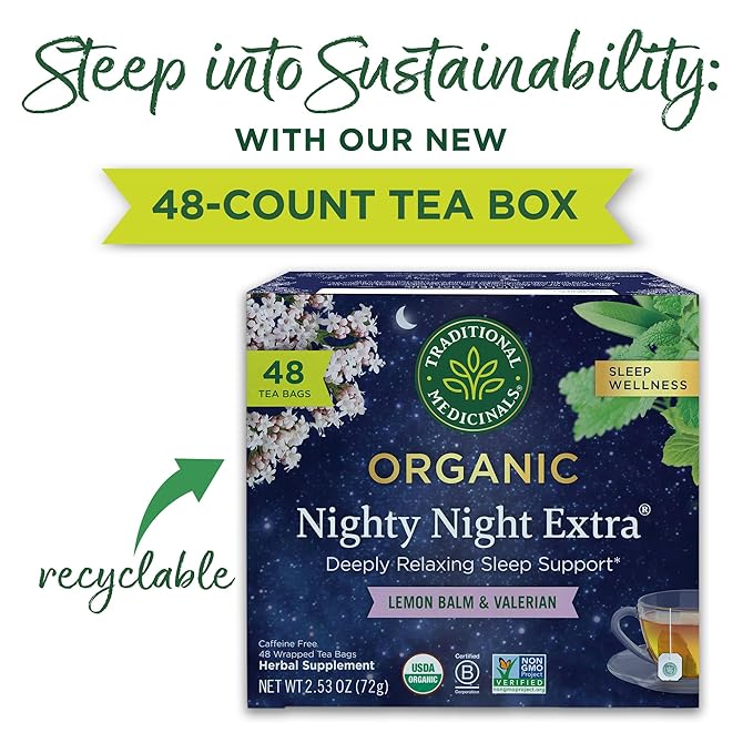 Traditional Medicinals Organic Nighty Night Extra Tea With Valerian Root for Relaxation, 48 Tea Bags - Bloomnest