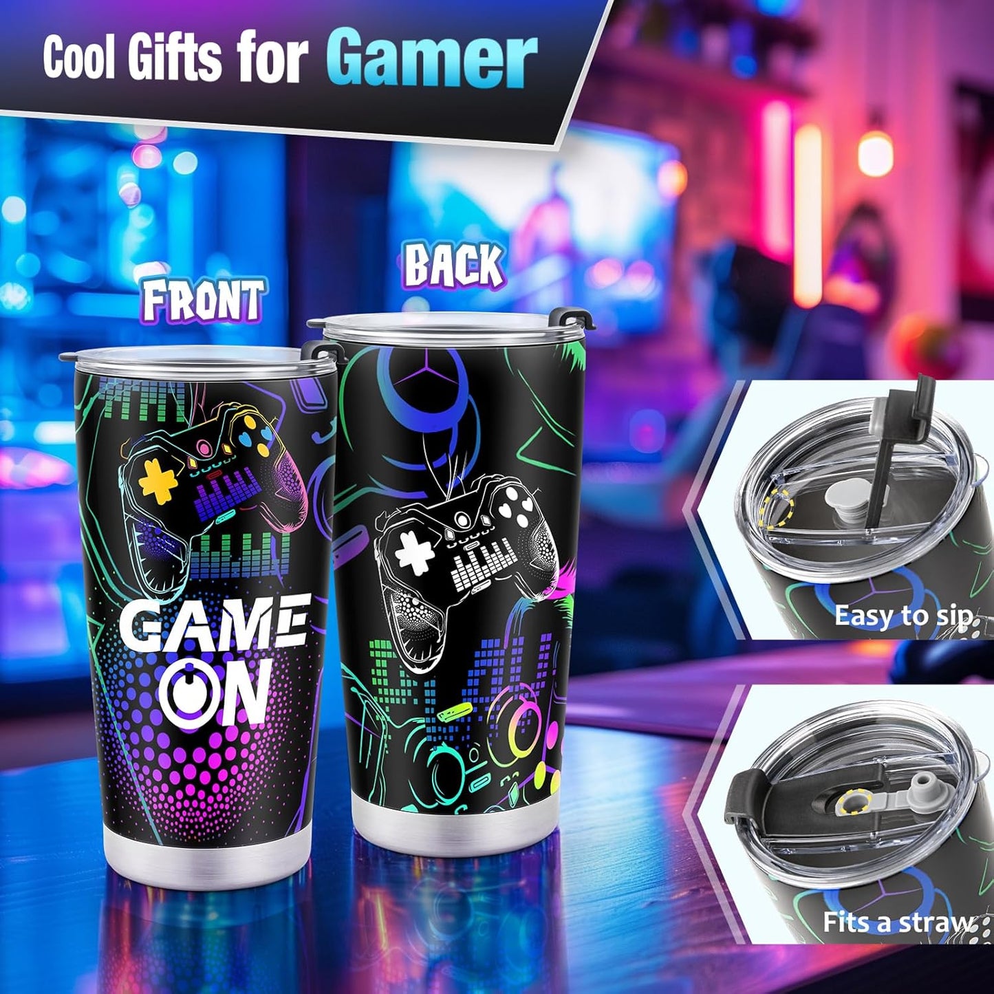 Jekeno Gamer Gaming Tumbler Gift Set for Kids Boys Teens Birthday Christmas Gamepad Gift Box for Men Dad Boyfriend Husband Brother Male Friends Video Game Lovers Mug Socks Hat Gift Basket Presents