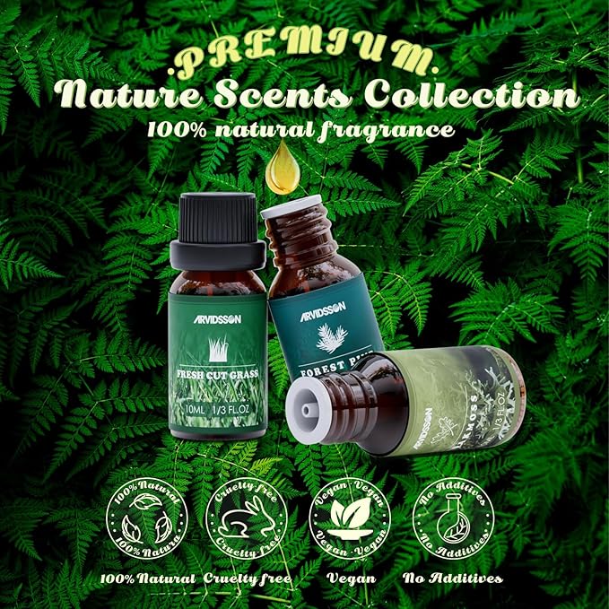Nature Essential Oils Set, ARVIDSSON Natural Fragrance Oils for Candle Making, Fresh Cut Grass, Ocean Breeze, Rain, Pine, Sandalwood, Oakmoss, Diffuser Scented Oils - Bloomnest