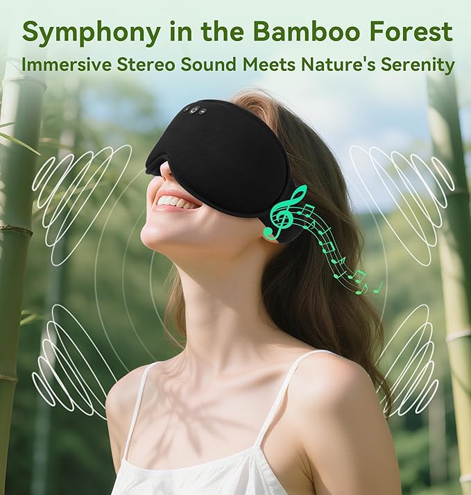 LC-dolida Bamboo Cotton Weighted Bluetooth Sleep Masks, 3D Weighted Sleep Masks with Bluetooth 5.4 Headphones, Total Blackout Bluetooth Sleep Mask for Women Men, Weight Eye Mask for Sleeping, Black - Bloomnest