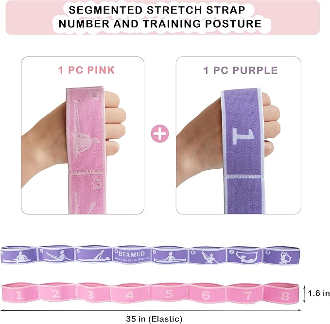 2 Pcs Kids Stretch Bands Dance Stretching Straps for Children Gymnastics Equipment Dance Training Elastic Band for Kids Multi-Loop Numbered Stretch Band for Ballet Cheerleading-8 Loops - Bloomnest