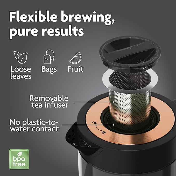 Vianté Electric Kettle With Infuser For Loose Leaf. Hot Tea Maker With Temperature Control And Automatic Shut Off. Tea Kettle With Brewing Programs. 1.5 Liters Capacity | Black Color - Bloomnest