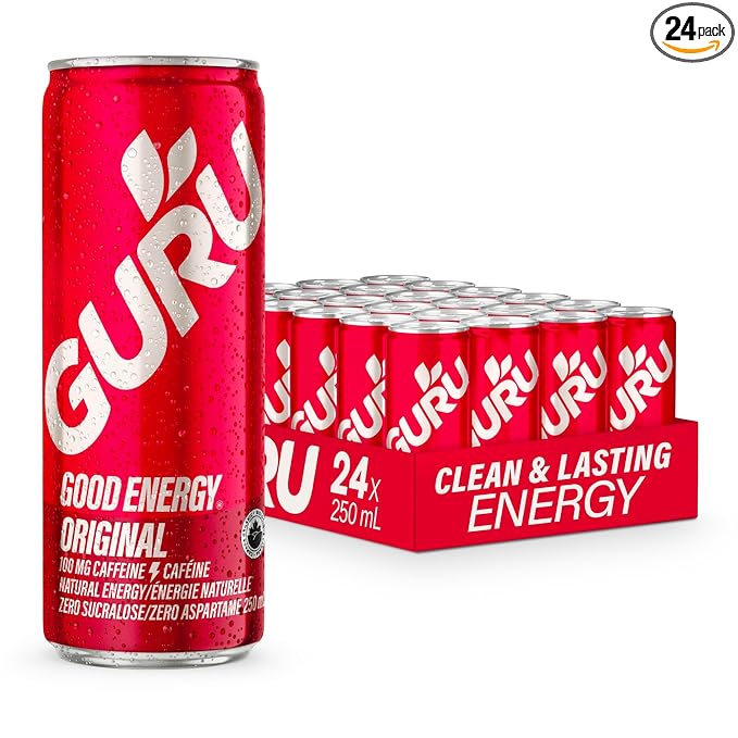 GURU Original Organic Energy Drinks, Clean Energy Drink with Plant Based Natural Caffeine from Green Tea, Gluten Free and Vegan, 100MG Caffeine, Healthy Drinks, 8.4oz (Pack of 24) - Bloomnest