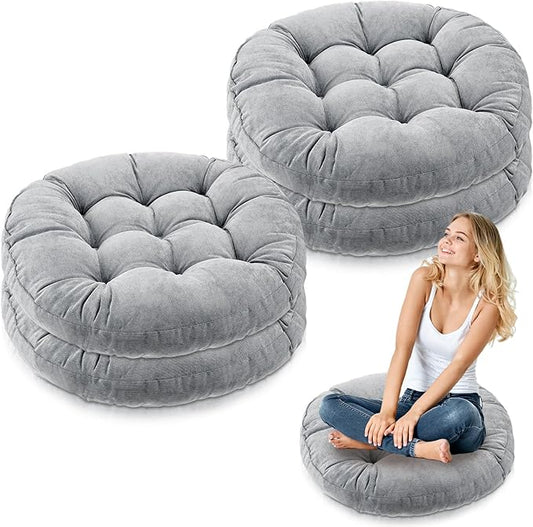 Jerify Floor Pillow Cushions 22 x 22 Inch Round Square Large Meditation Floor Pillow for Classroom Adult Meditation Picnic Party Cushion for Seating Gift Christmas(Round,Light Grey,4 Pcs) - Bloomnest